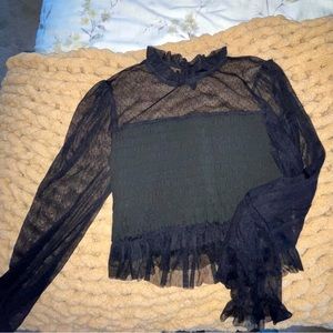 Mock Neck Mesh Blouse